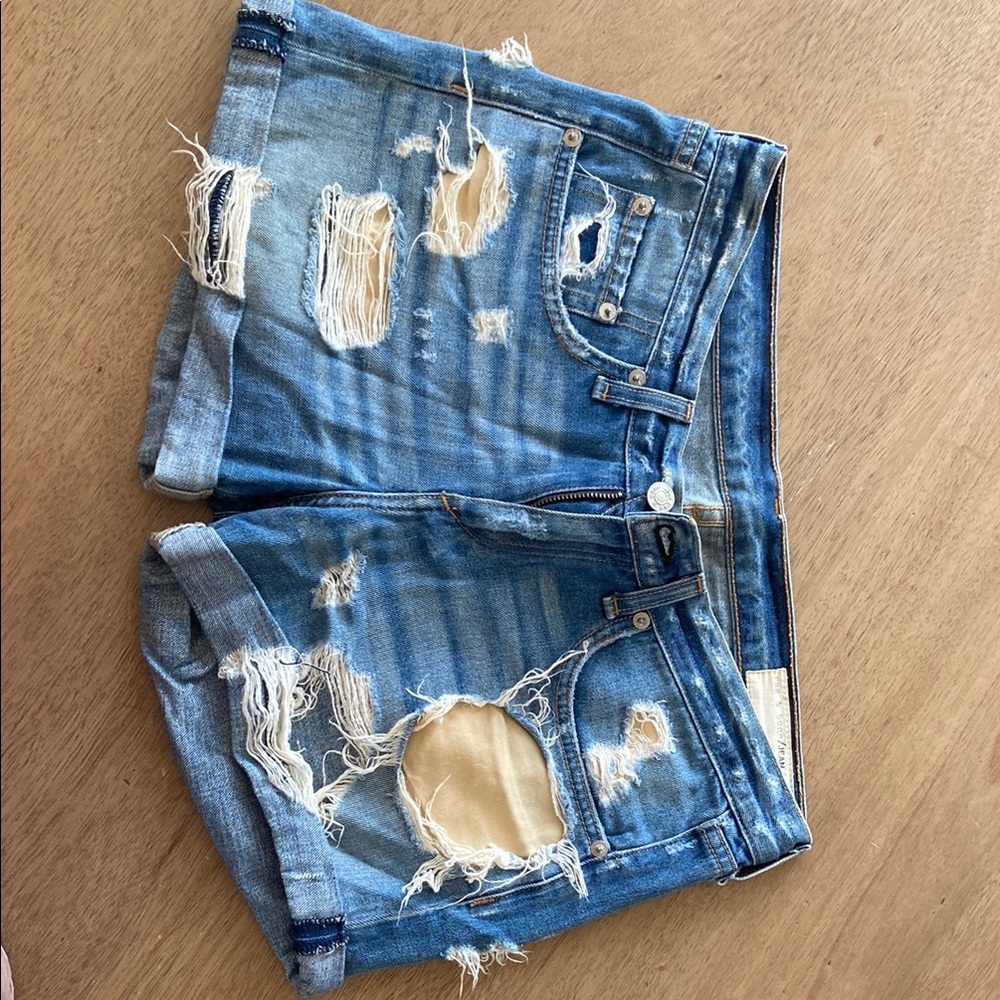 rag & bone Blue Distressed Jean Shorts